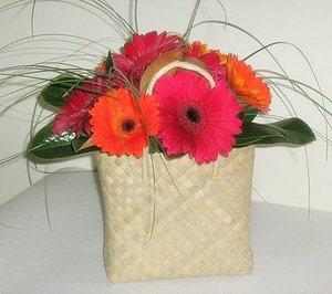 Gerberas in Flax Kete